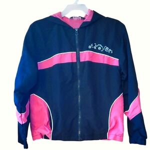 Girly Girl‎ Black and Pink Hooded Lightweight Jacket with Embroidery Size 8/10